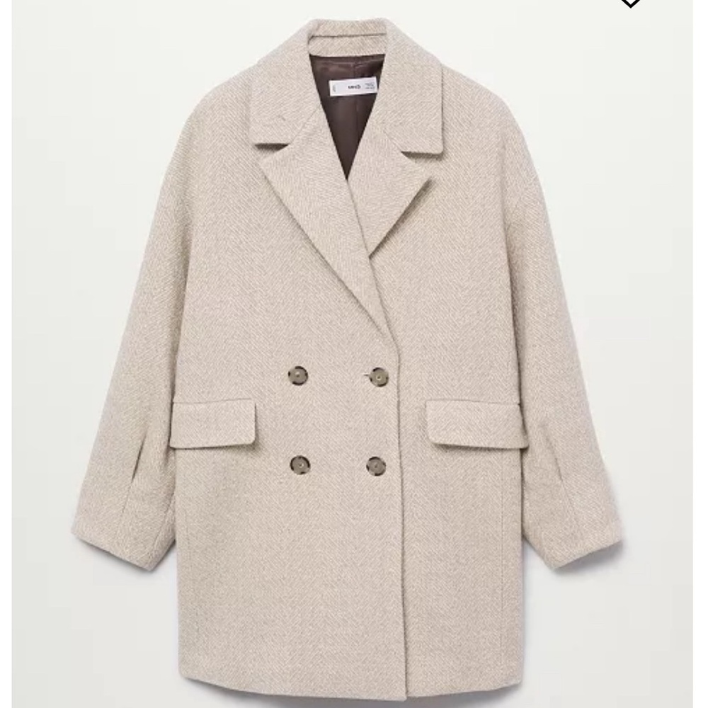 Mango Herringbone Double-Breasted Coat, Size S